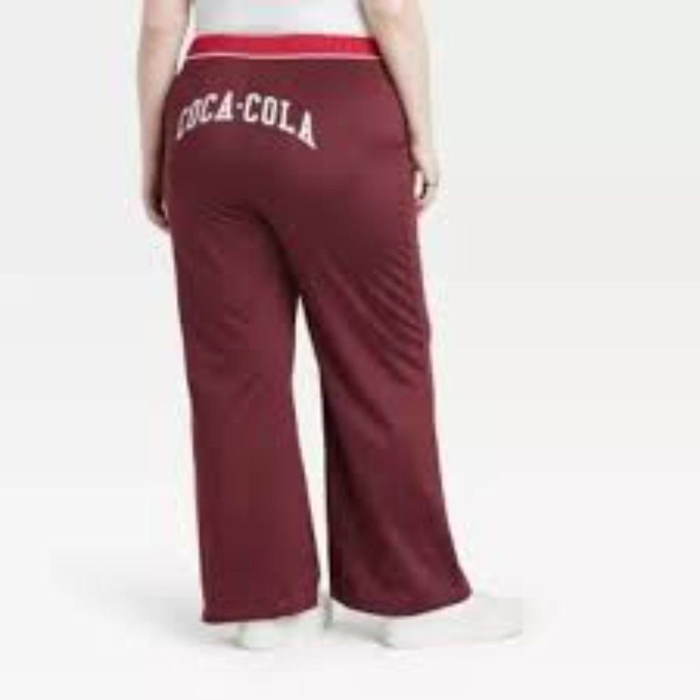 Coca-Cola Graphic Wide-Leg Track Pants Drawstring Fleece Jogger XXL New